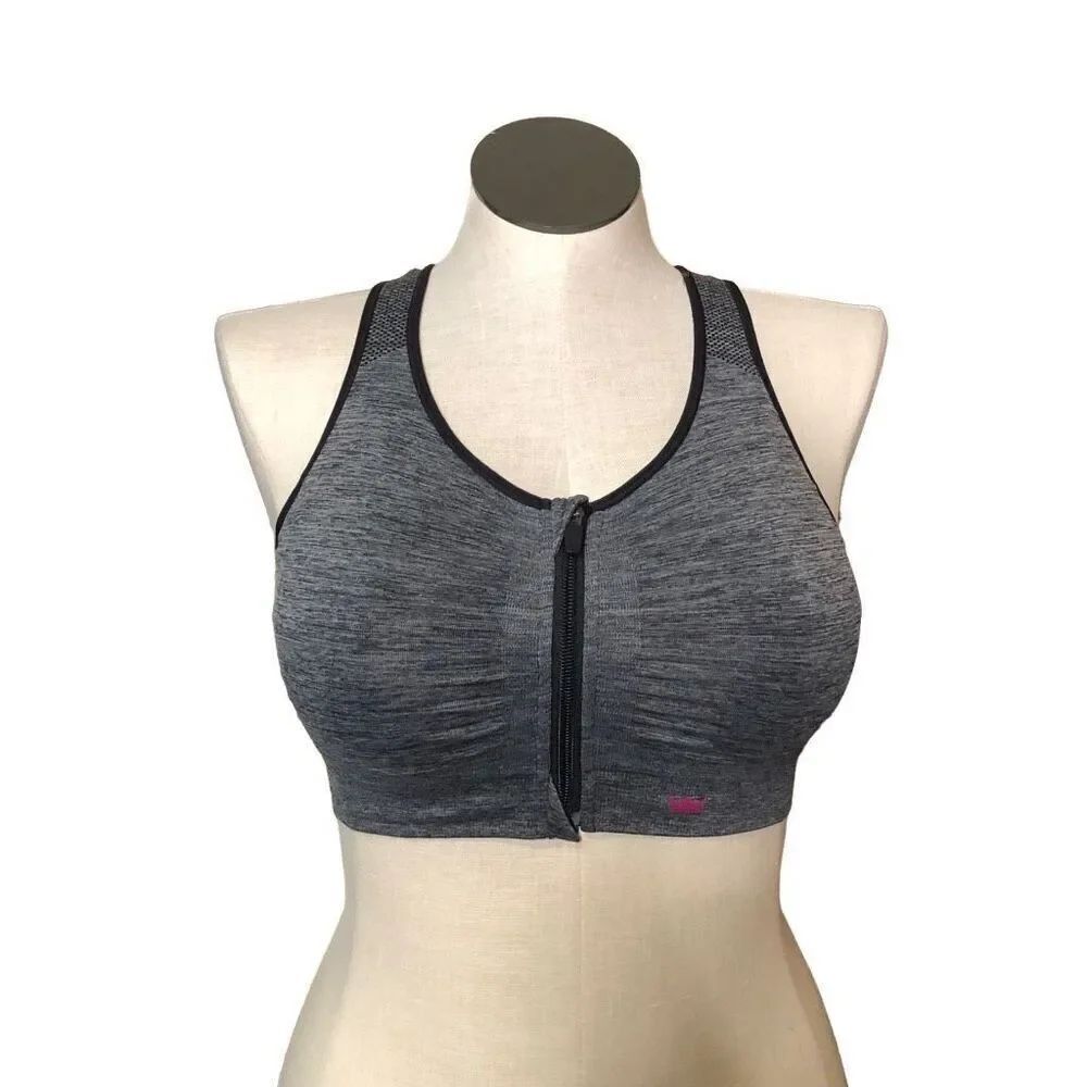 SHEFit Womens Zip Front Sports Bra 1Luxe Stretchy Microfiber Weights Cardio